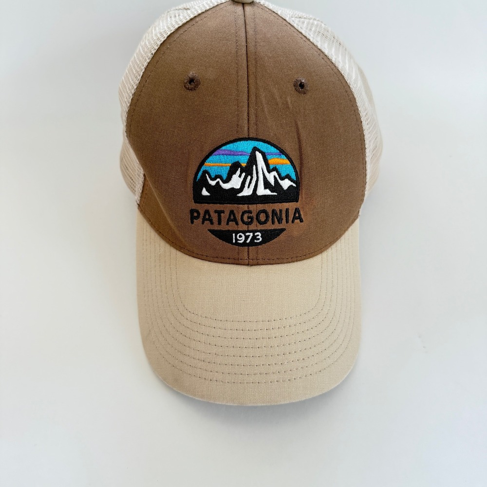 Patagonia 1973 Logo Trucker Hat Brown Tan Mesh Snapback Cap‎ One Size Adult